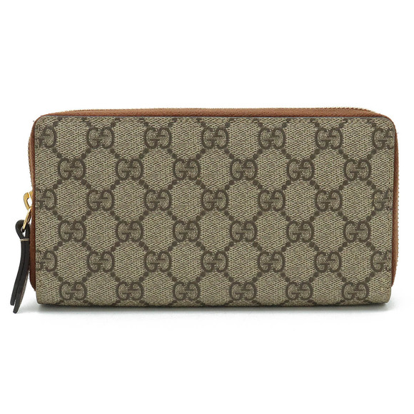 Gucci Green brown leather Khaki beige GG Supreme zip Wallet long - Picture 1 of 8